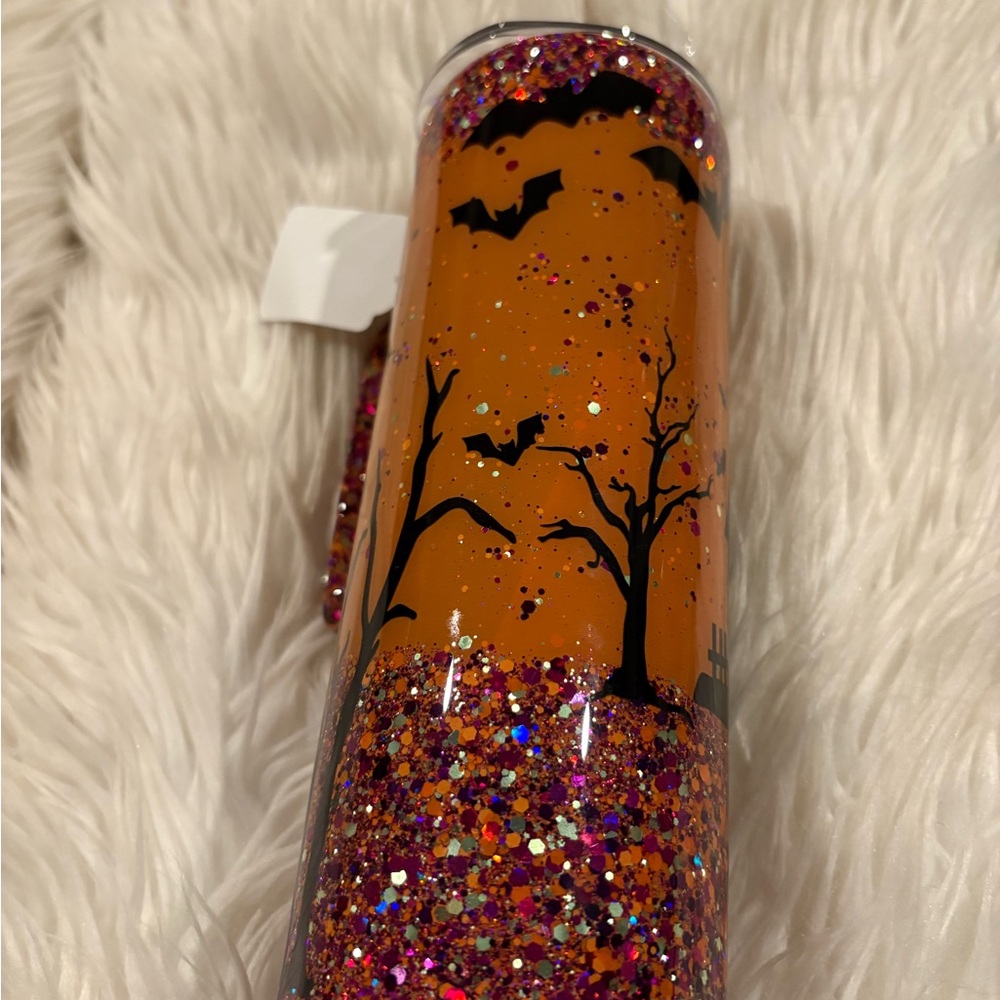Halloween Glitter Tumbler - Orange and Black